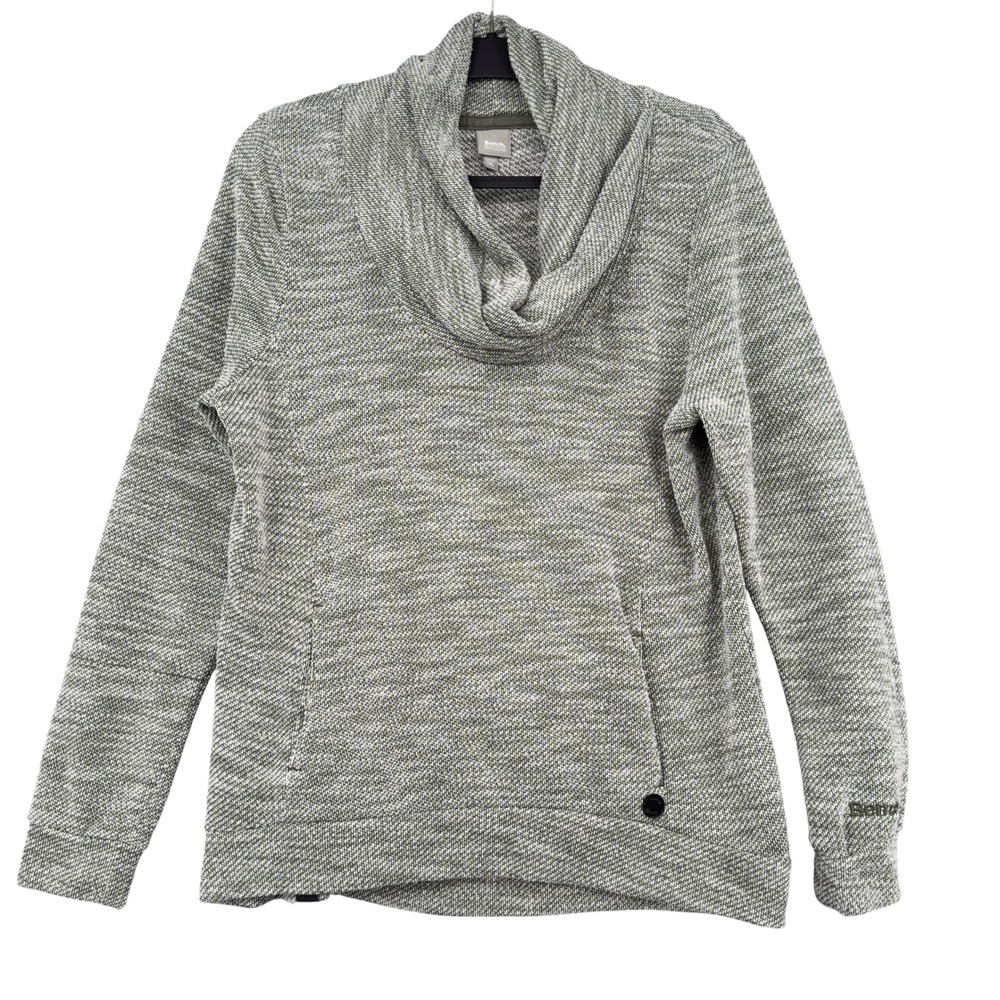 Bench Cowl Neck Pullover Women XL Cotton Blend Olive Green White Marl